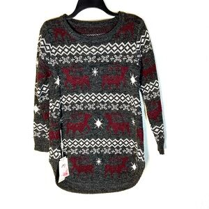 Shineflow Womens Approx Size S Holiday Grey  Red Reindeer Tunic Sweater NEW